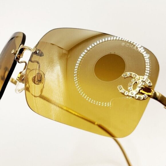 💛 RARE Chanel Vintage Sunglasses Rhinestone CC Logo Rimless Gradient Gold Tint - Picture 10 of 14